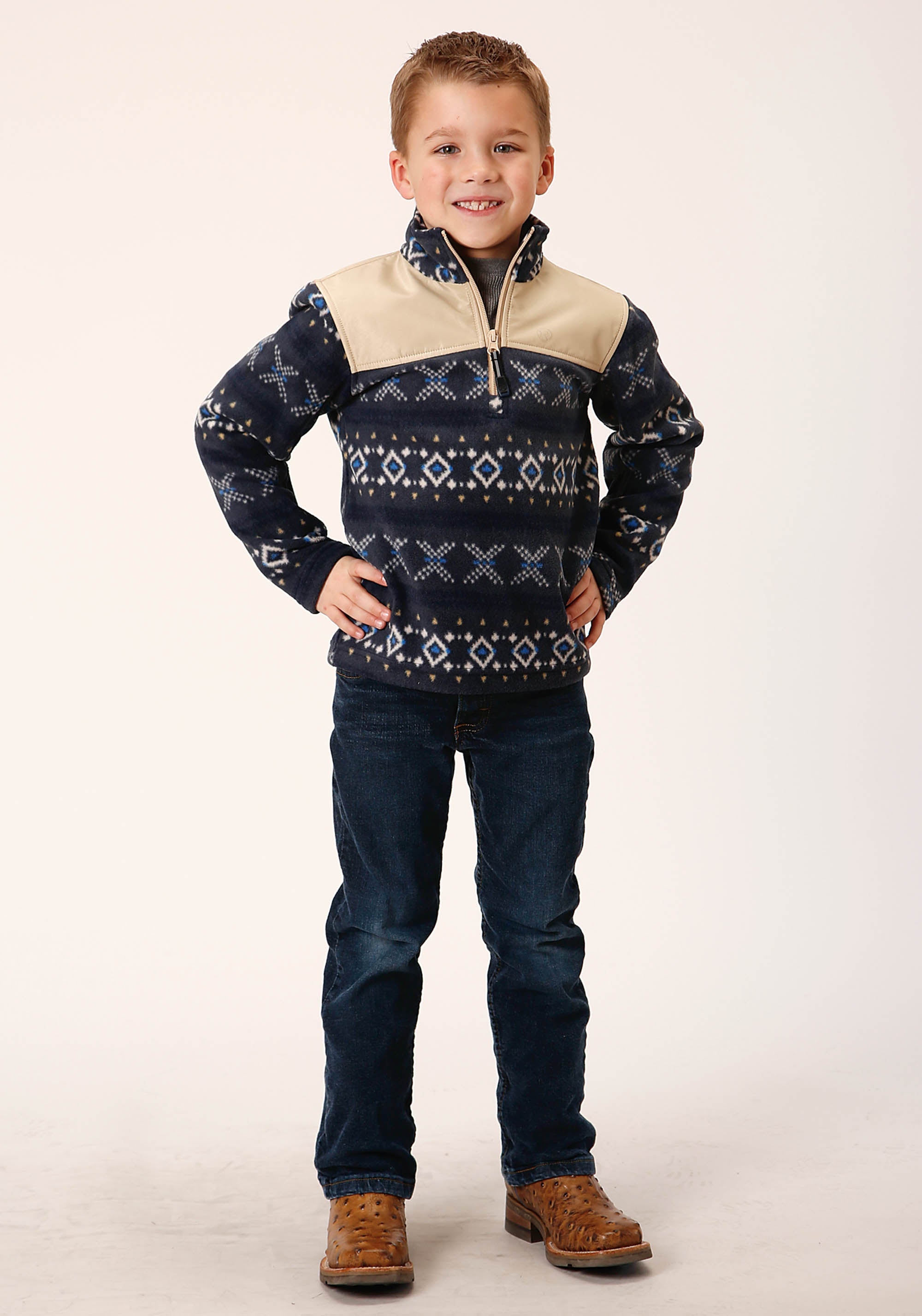 Roper Boys Polar Fleece Navy Aztec Print Pullover - Flyclothing LLC