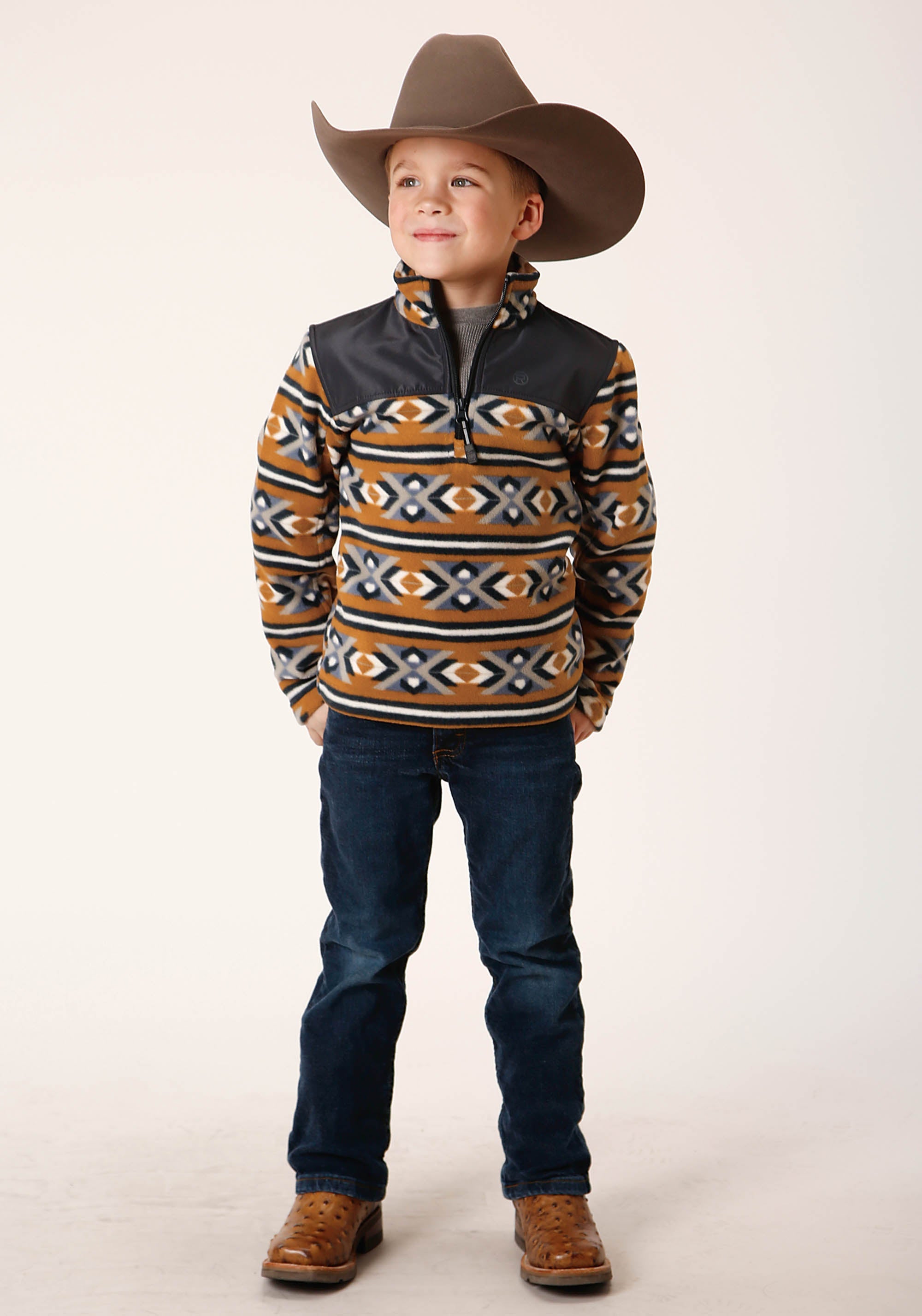 Roper Boys Polar Fleece Orange Aztec Print Pullover - Flyclothing LLC