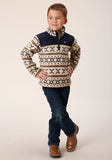 Roper Boys Polar Fleece Cream Aztec Print Pullover - Flyclothing LLC