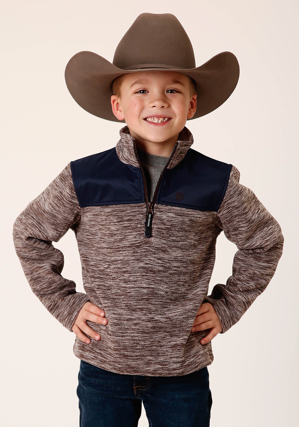 Roper Boys Polar Fleece Heather Chocolate Pullover