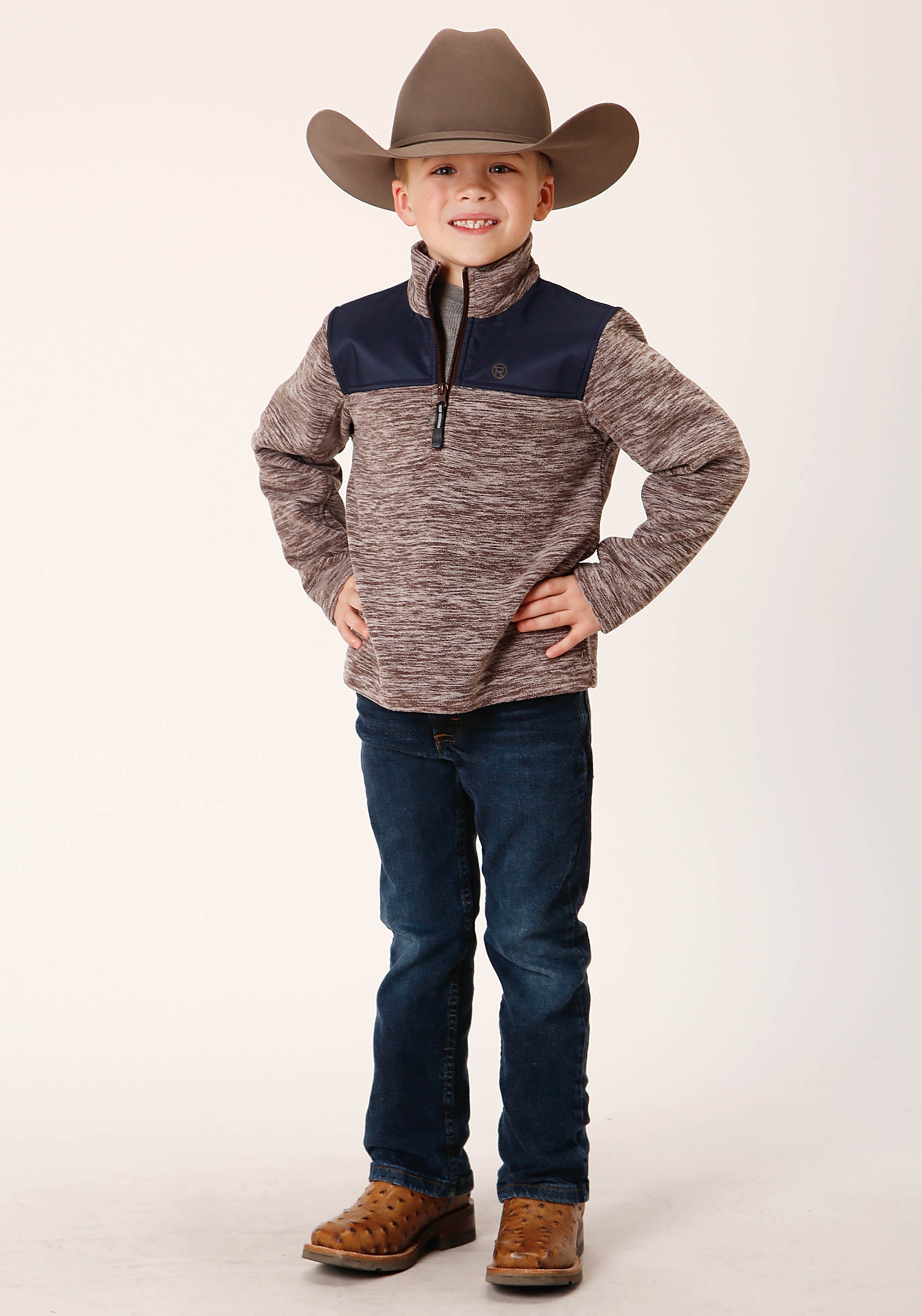 Roper Boys Polar Fleece Heather Chocolate Pullover - Flyclothing LLC