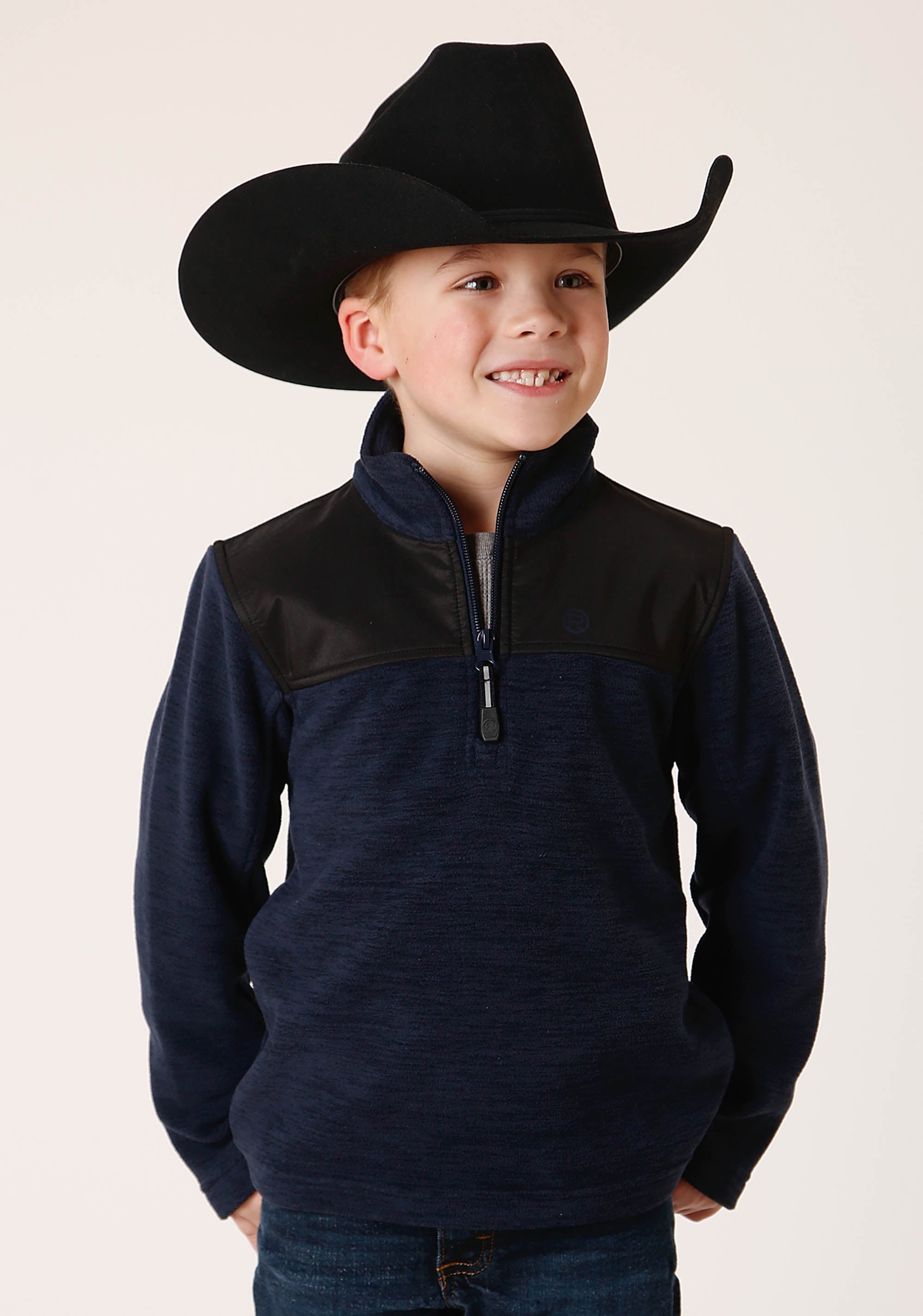 Roper Boys Polar Fleece Heather Navy Pullover