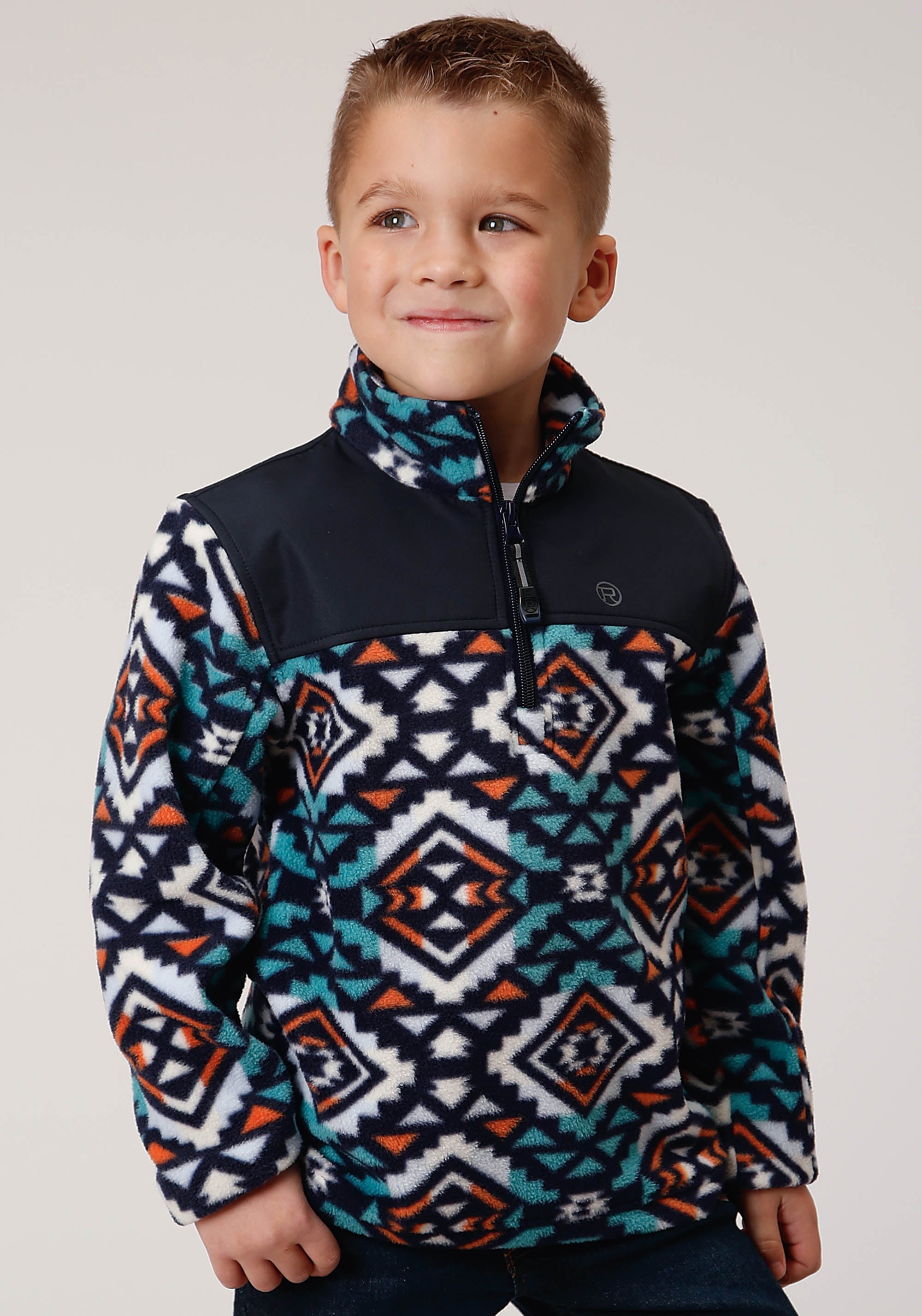 Roper Boys Polar Fleece Navy Aztec Printed Pullover