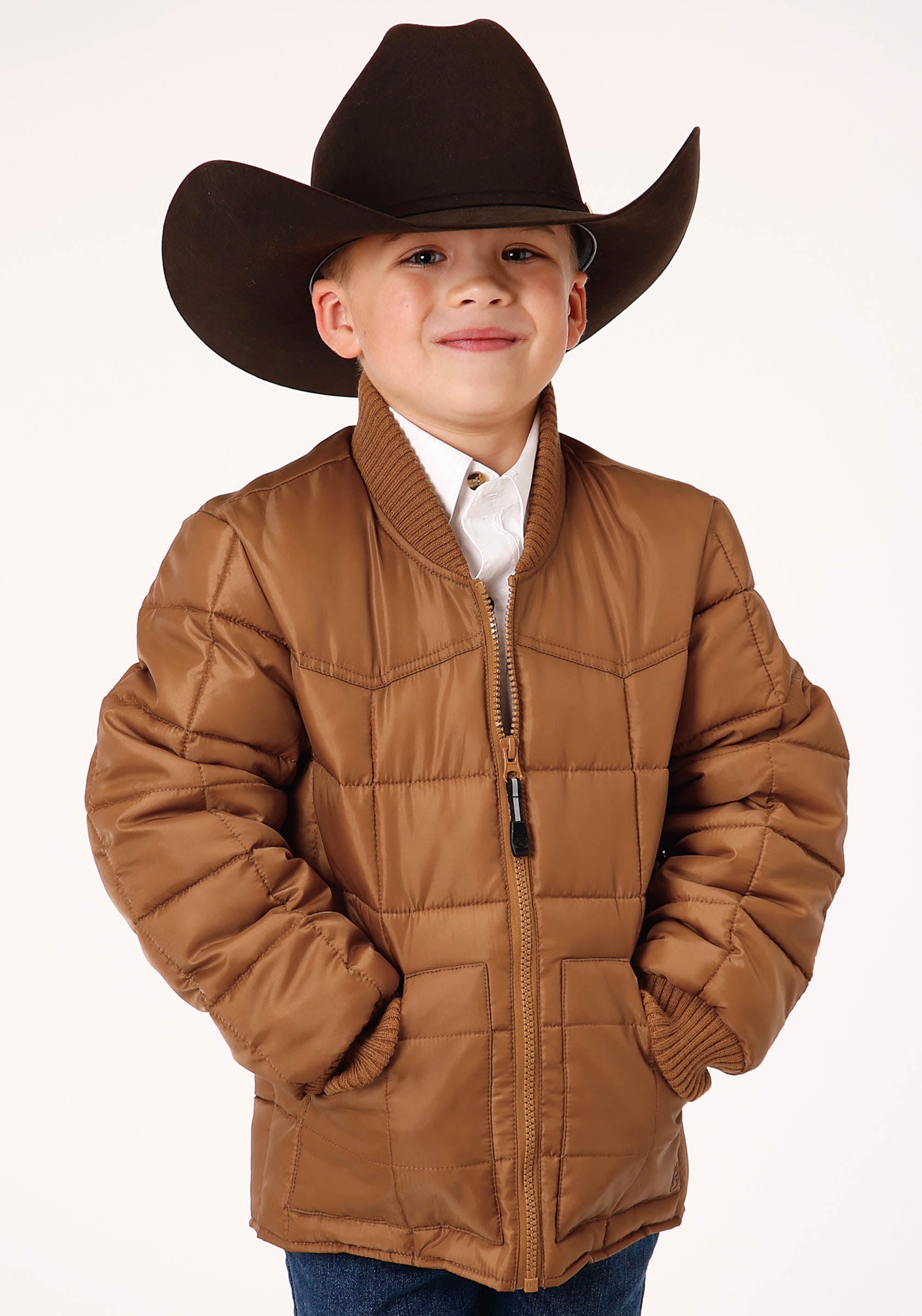 Roper Boys Caramel Boy's Outerwear Poly Filled Western Jacket