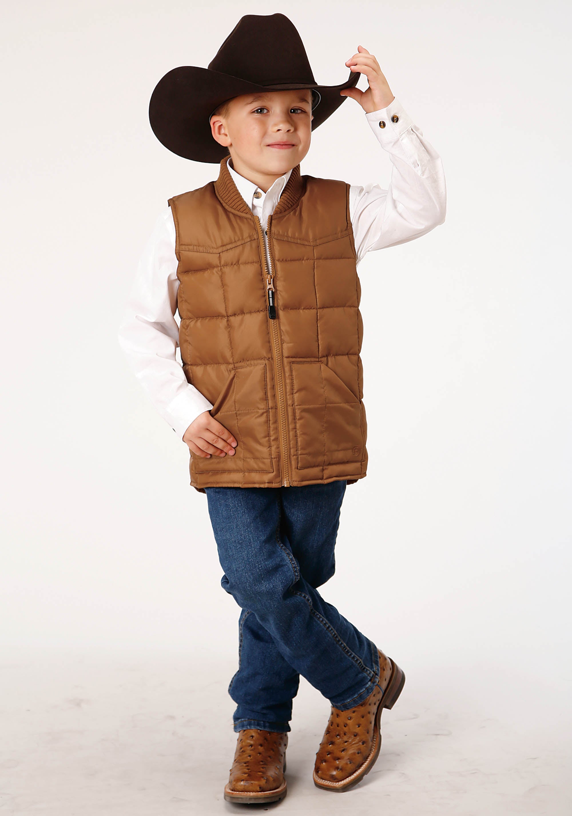 Roper Boys Caramel Boy's Outerwear Poly Filled Western Vest - Flyclothing LLC