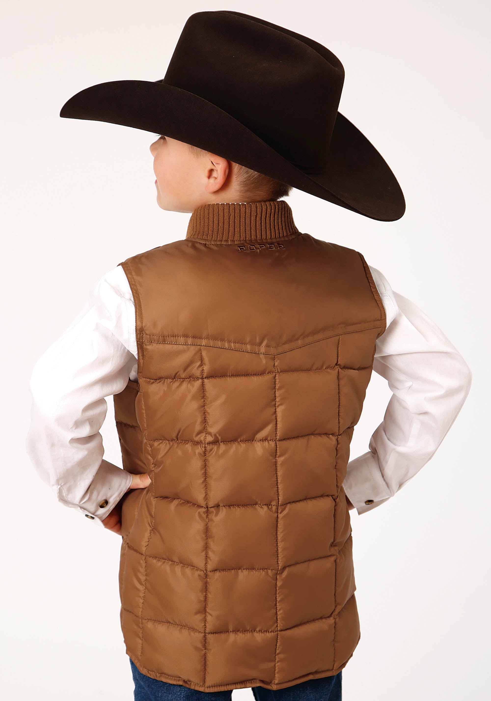 Roper Boys Caramel Boy's Outerwear Poly Filled Western Vest - Flyclothing LLC