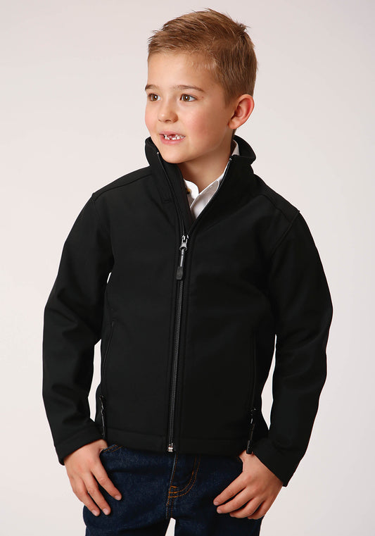 Roper Boys Black Softshell With Black Fleece Lining Zip Front Jacket