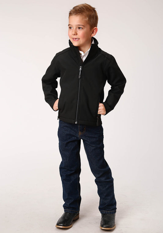 Roper Boys Black Softshell With Black Fleece Lining Zip Front Jacket - Flyclothing LLC