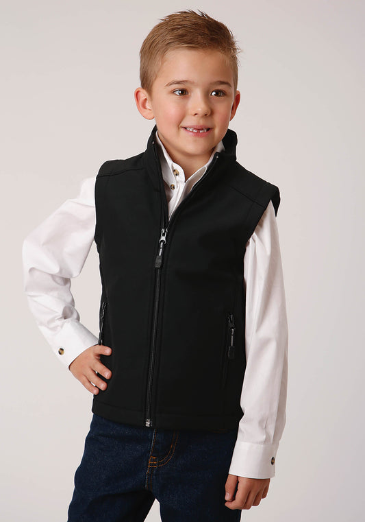 Roper Boys Black Softshell With Black Fleece Lining Zip Front Vest