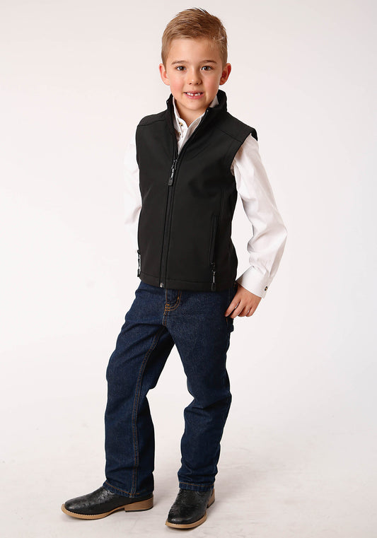 Roper Boys Black Softshell With Black Fleece Lining Zip Front Vest - Flyclothing LLC