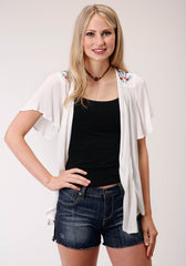 Roper Womens Ivory Crepe Short Sleeve Cardigan - Roper