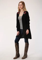 Roper Womens Black With Wild West Embroidery Long Sleeve Cardigan - Roper