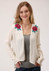 Roper Womens White With Floral Embroidery Long Sleeve Cardigan - Roper