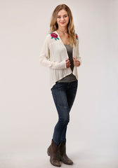 Roper Womens White With Floral Embroidery Long Sleeve Cardigan - Roper