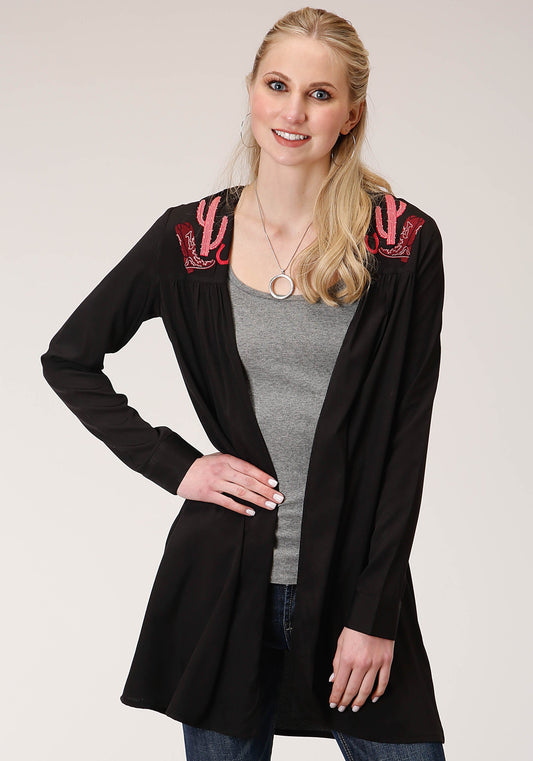 Roper Womens Poly Crepe Long Sleeve Cardigan - Roper