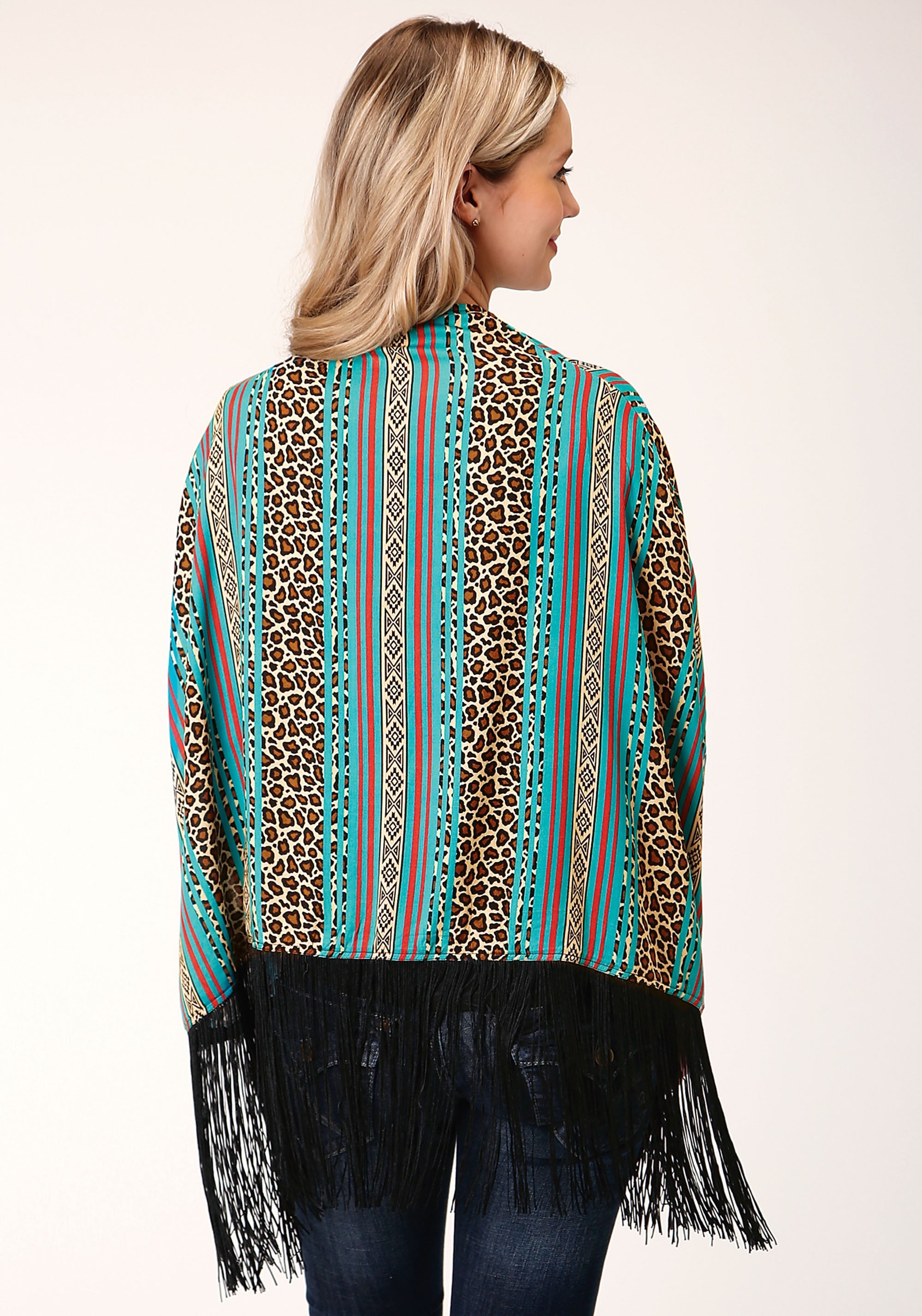 Roper Womens Leopard Stripe Print Rayon Poncho Cardigan - Flyclothing LLC