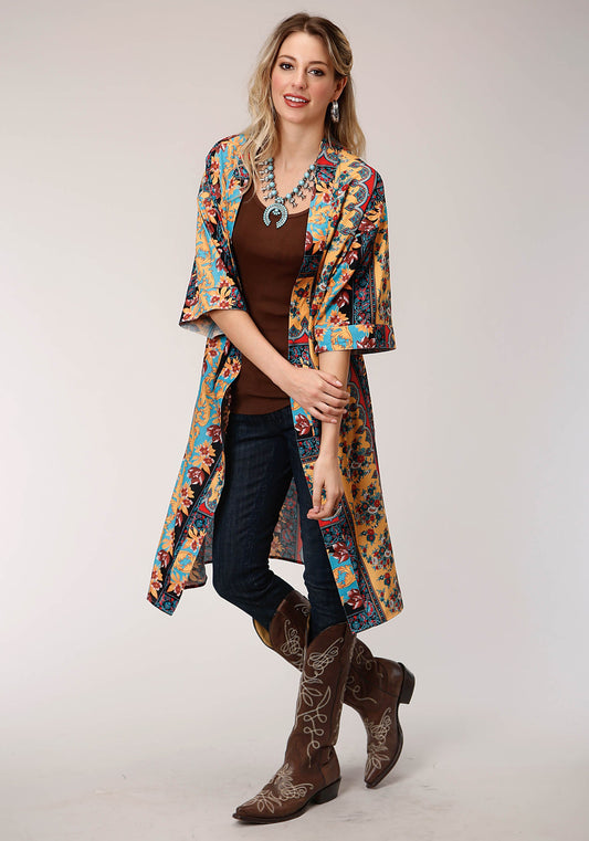 Roper Womens Print Poly Crepe Kimono Cardigan