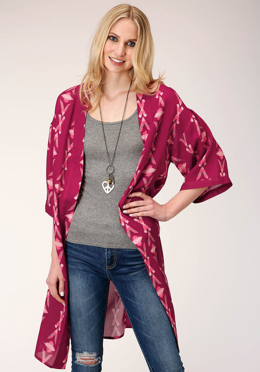 Roper Womens Wine Aztec Print Short Sleeve Cardigan