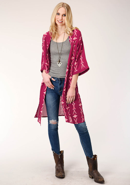 Roper Womens Wine Aztec Print Short Sleeve Cardigan - Flyclothing LLC