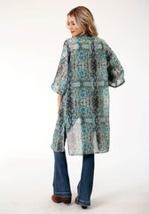 Roper Womens Poly Teal Snake Print Kimono Cardigan - Flyclothing LLC