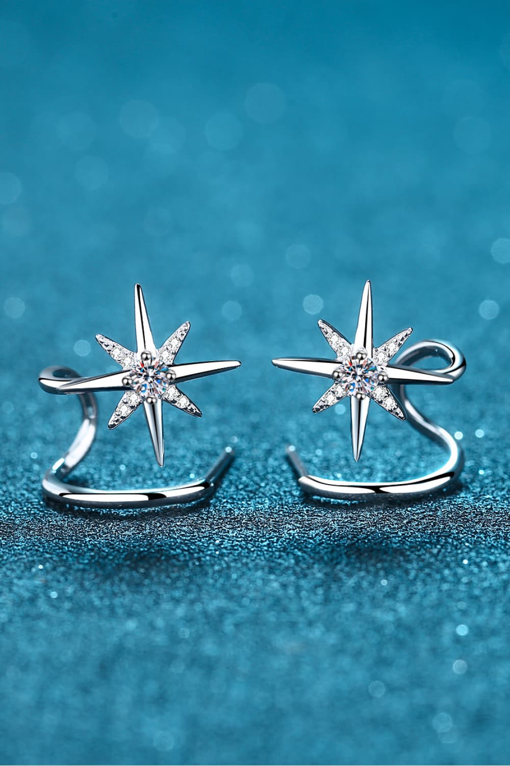 Moissanite Star Rhodium-Plated Earrings - Flyclothing LLC