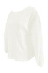 Openwork Dropped Shoulder Boat Neck Blouse - Flyclothing LLC