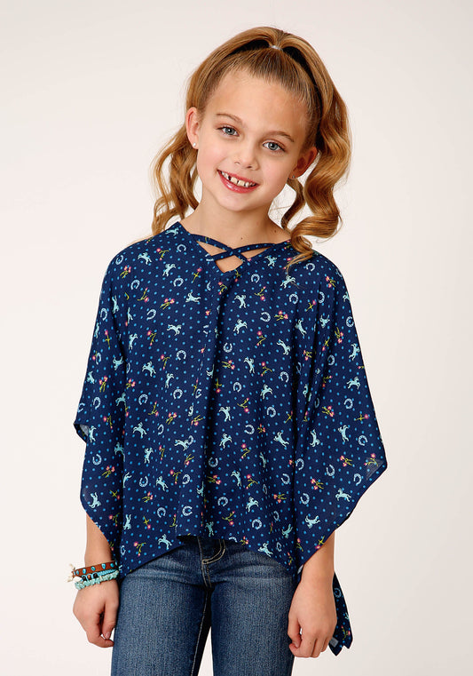 Roper Girls Horse Printed Poncho - Roper