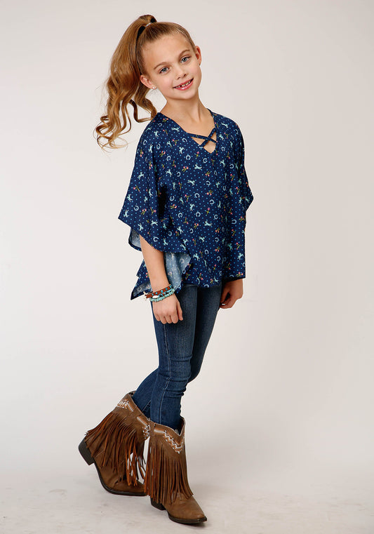 Roper Girls Horse Printed Poncho - Roper