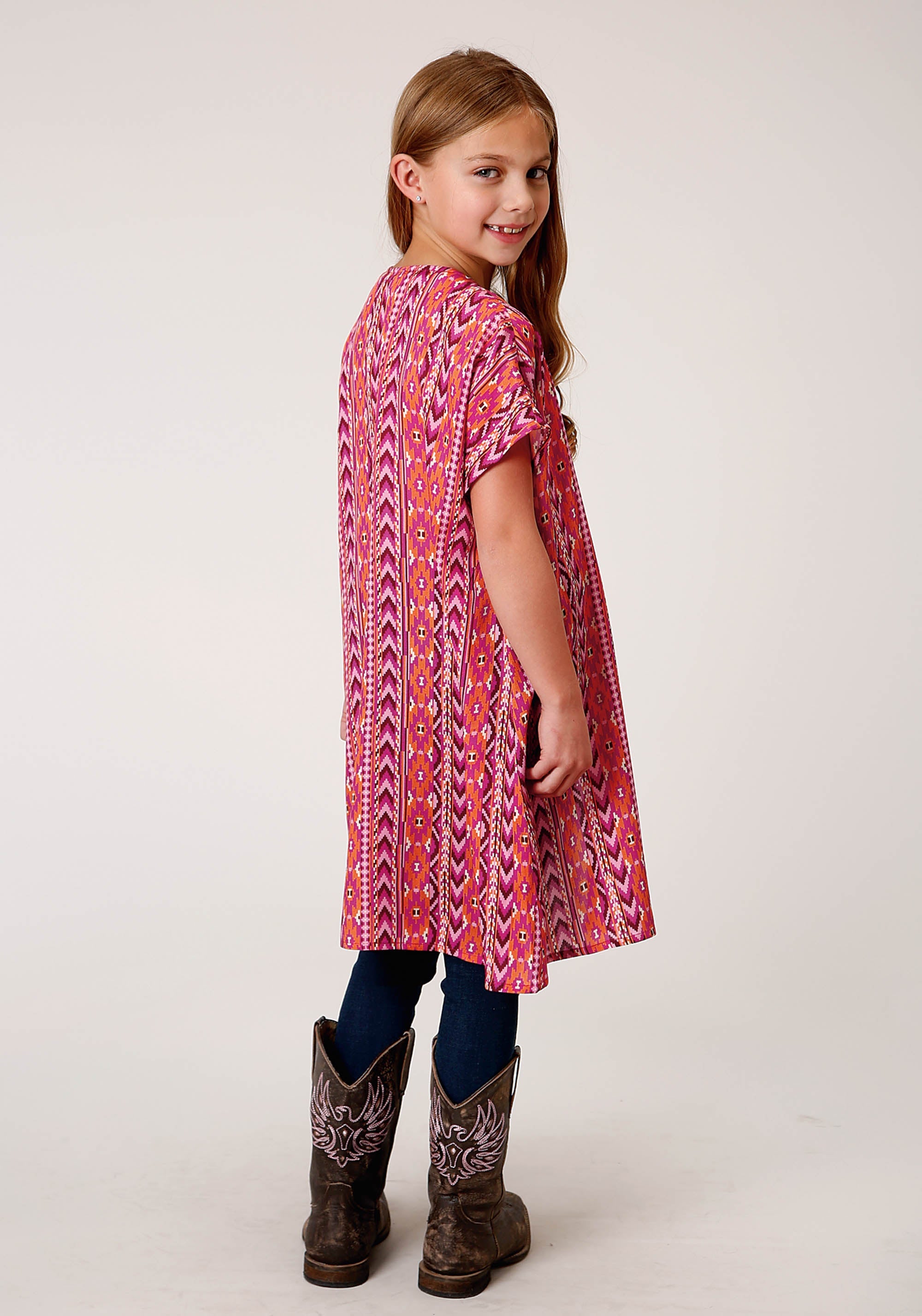 Roper Girls Aztec Print Short Sleeve Cardigan - Flyclothing LLC