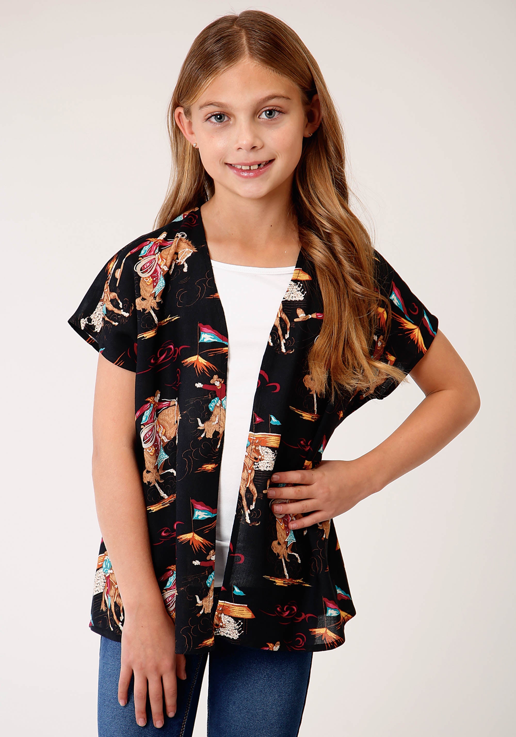 Roper Girls Retro Rodeo Print Cardigan - Roper