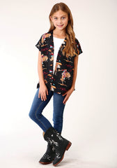 Roper Girls Retro Rodeo Print Cardigan - Roper