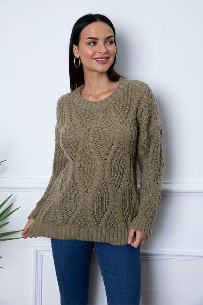 Round Neck Dropped Shoulder Sweater - Flyclothing LLC