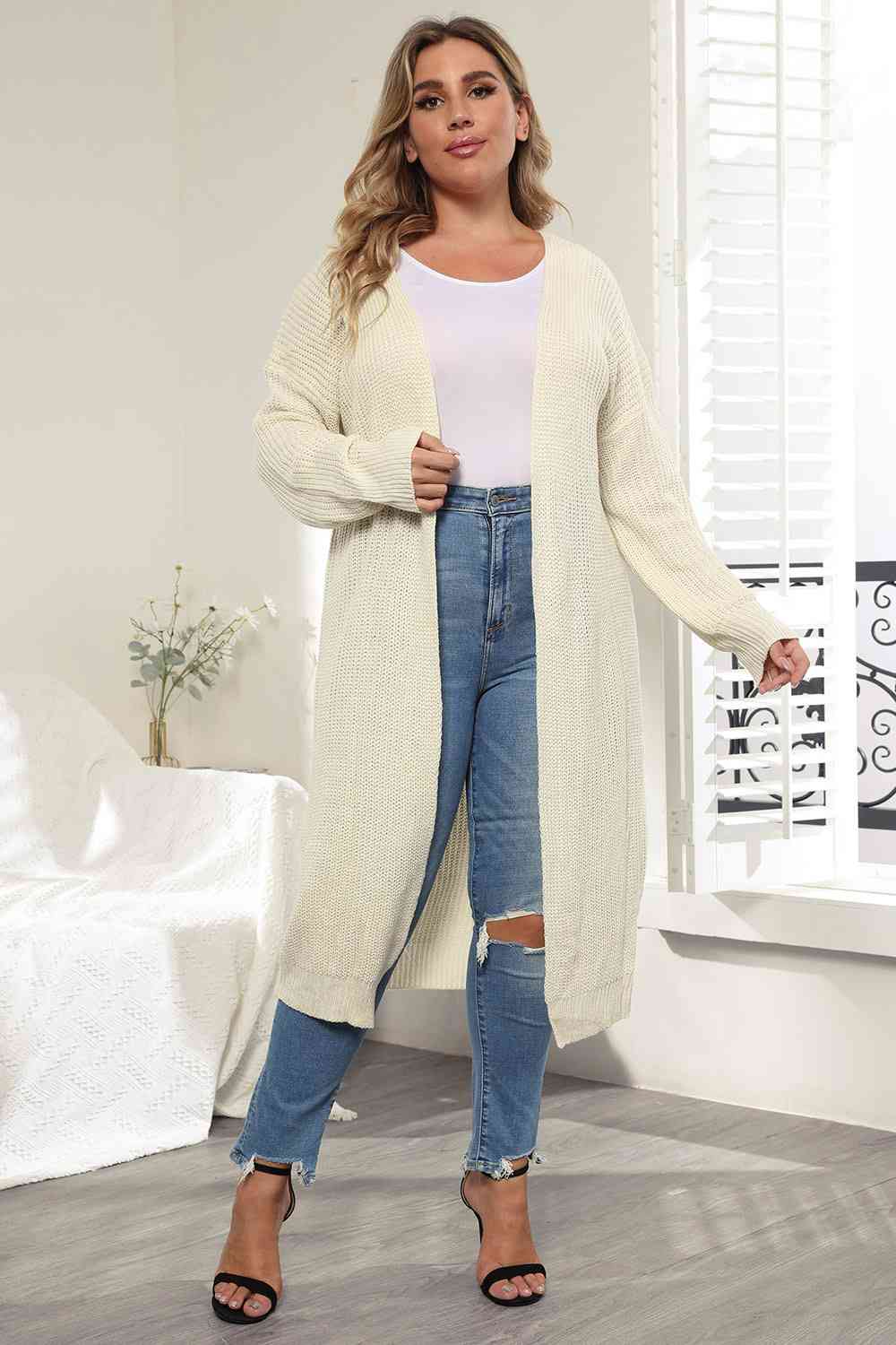 Plus Size Open Front Long Sleeve Cardigan - Flyclothing LLC