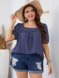 Plus Size Polka Dot Square Neck Blouse - Flyclothing LLC