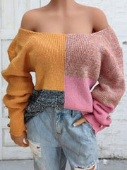 Color Block Decorative Button Long Sleeve Sweater - Flyclothing LLC