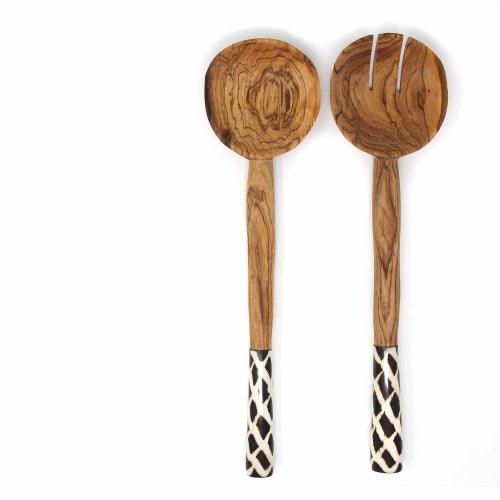 Olive Serving Set with Bone Handles 11 inch - Flyclothing LLC