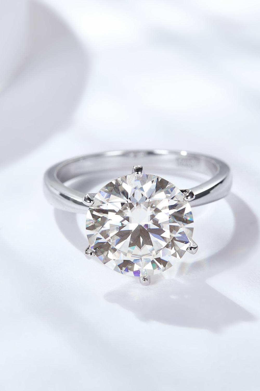 Platinum-Plated 5 Carat  Moissanite Solitaire Ring - Flyclothing LLC