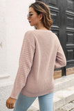 Ribbed Openwork Sleeve Round Neck Pullover Sweater - Flyclothing LLC