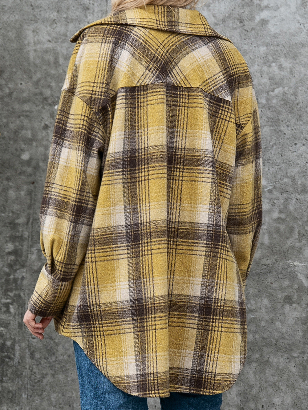 Plaid Collared Neck Long Sleeve Shirt - Flyclothing LLC