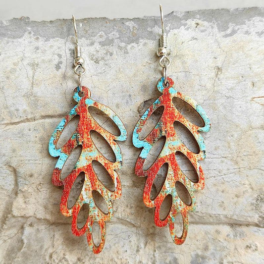 Leaf Shape Wooden Dangle Earrings - Flyclothing LLC