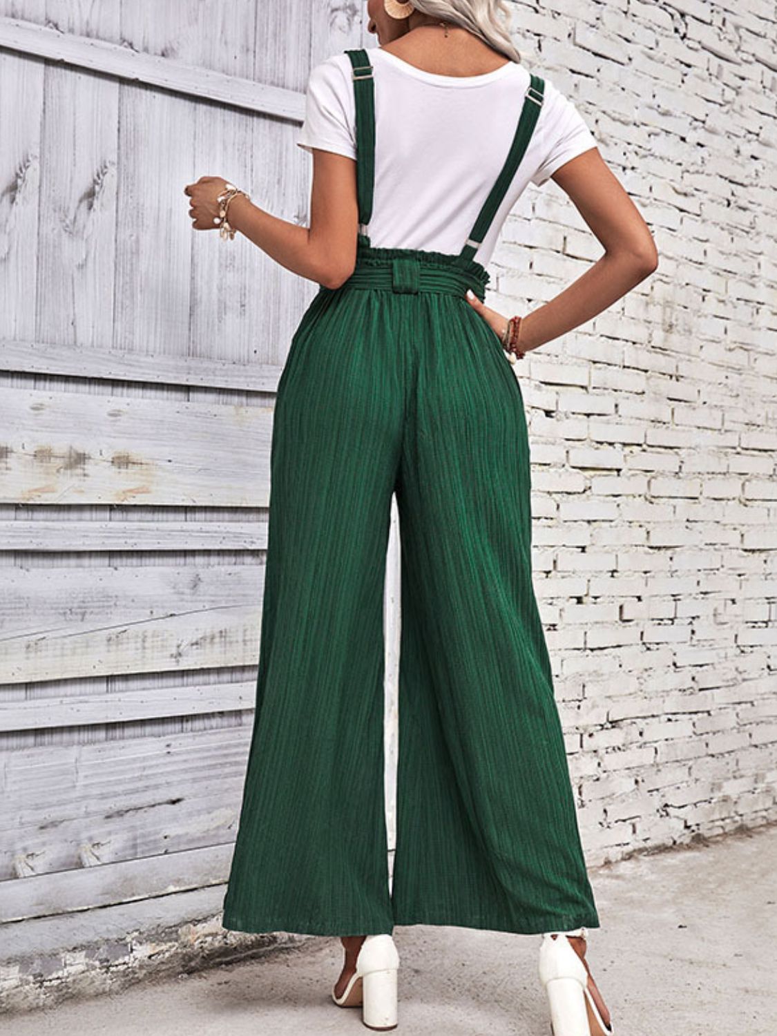 Tie Belt Wide Leg Overalls - Flyclothing LLC