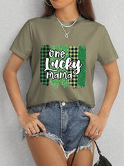 ONE LUCKY MAMA Round Neck T-Shirt - Trendsi