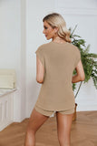 Ribbed Round Neck Pocket Knit Top and Shorts Set - Flyclothing LLC