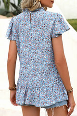 Ditsy Floral Mock Neck Short Sleeve T-Shirt - Flyclothing LLC