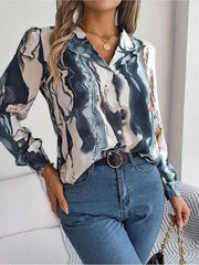 Printed Button Up Long Sleeve Shirt - Flyclothing LLC