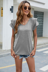 V-Neck Flutter Sleeve T-Shirt