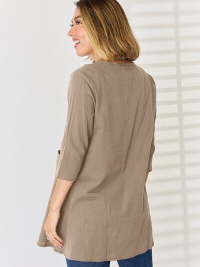 Pocketed Round Neck Half Sleeve Blouse - Flyclothing LLC