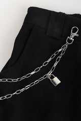 Double Layered Iron Chain Belt with Lock Charm - Flyclothing LLC