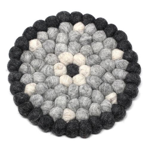 Hand Crafted Felt Ball Trivets from Nepal: Round Flower Design, Black/Grey - Global Groove (T) - Flyclothing LLC