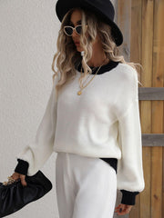 Contrast Trim Drop Shoulder Pullover Sweater - Trendsi